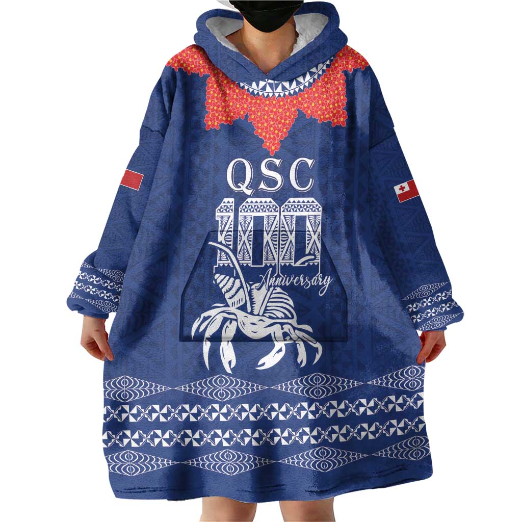 Queen Salote College 100 Years Anniversary Personalized Wearable Blanket Hoodie Tonga QSC Royal Blue - Polynesian Pride