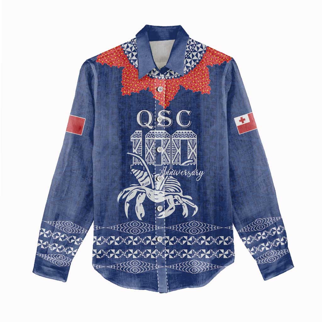 Queen Salote College 100 Years Anniversary Personalized Women Casual Shirt Tonga QSC Royal Blue - Polynesian Pride