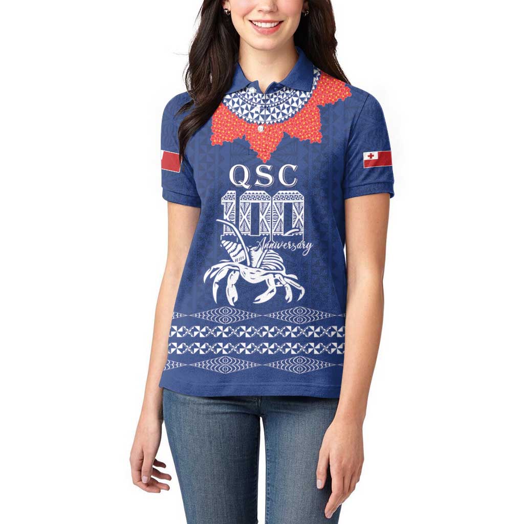 Queen Salote College 100 Years Anniversary Personalized Women Polo Shirt Tonga QSC Royal Blue - Polynesian Pride