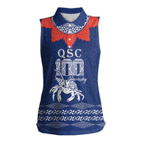 Queen Salote College 100 Years Anniversary Personalized Women Sleeveless Polo Shirt Tonga QSC Royal Blue - Polynesian Pride