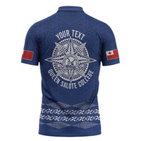 Queen Salote College 100 Years Anniversary Personalized Zipper Polo Shirt Tonga QSC Royal Blue - Polynesian Pride