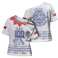 Queen Salote College 100 Years Anniversary Personalized Cross Shoulder Shirt Tonga QSC White - Polynesian Pride