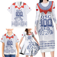 Queen Salote College 100 Years Anniversary Personalized Family Matching Long Sleeve Bodycon Dress and Hawaiian Shirt Tonga QSC White - Polynesian Pride