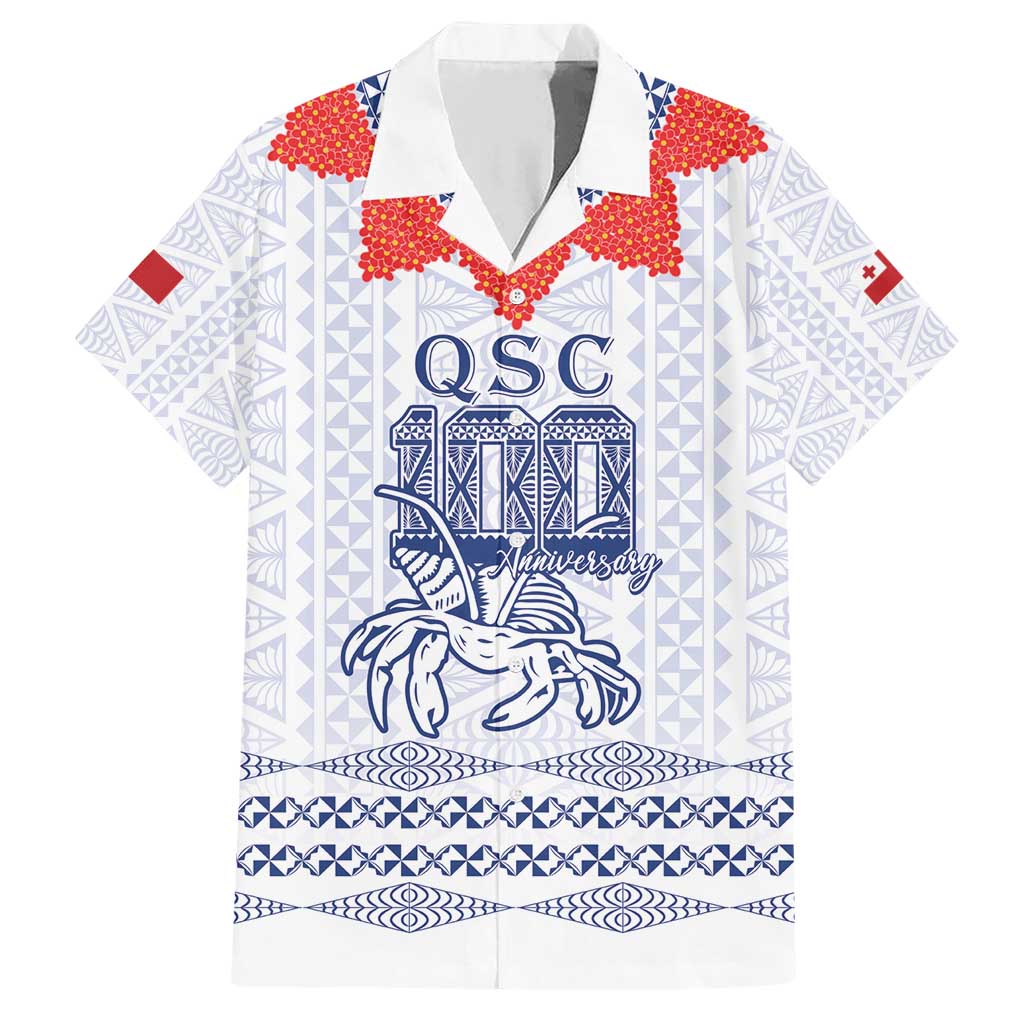 Queen Salote College 100 Years Anniversary Personalized Family Matching Short Sleeve Bodycon Dress and Hawaiian Shirt Tonga QSC White - Polynesian Pride