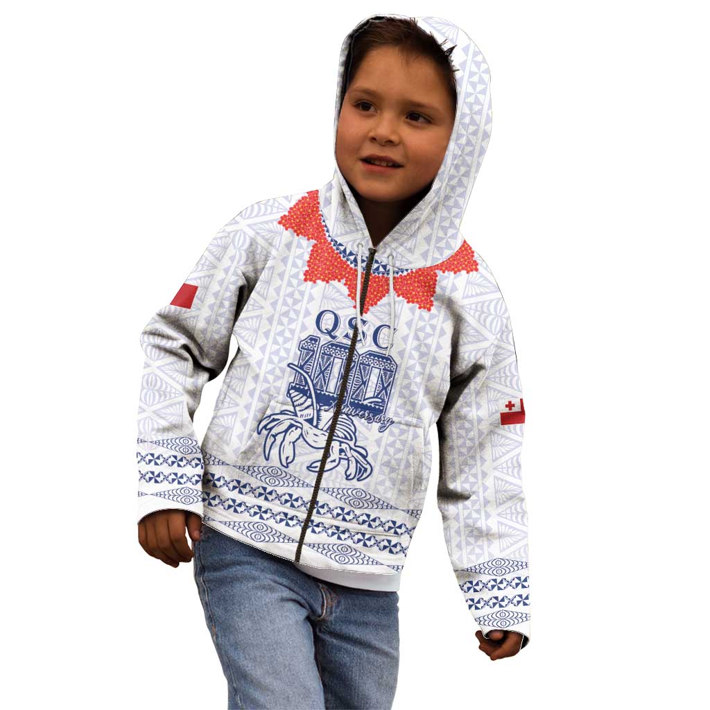 Queen Salote College 100 Years Anniversary Personalized Kid Hoodie Tonga QSC White - Polynesian Pride