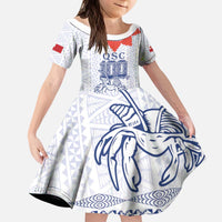 Queen Salote College 100 Years Anniversary Personalized Kid Short Sleeve Dress Tonga QSC White - Polynesian Pride