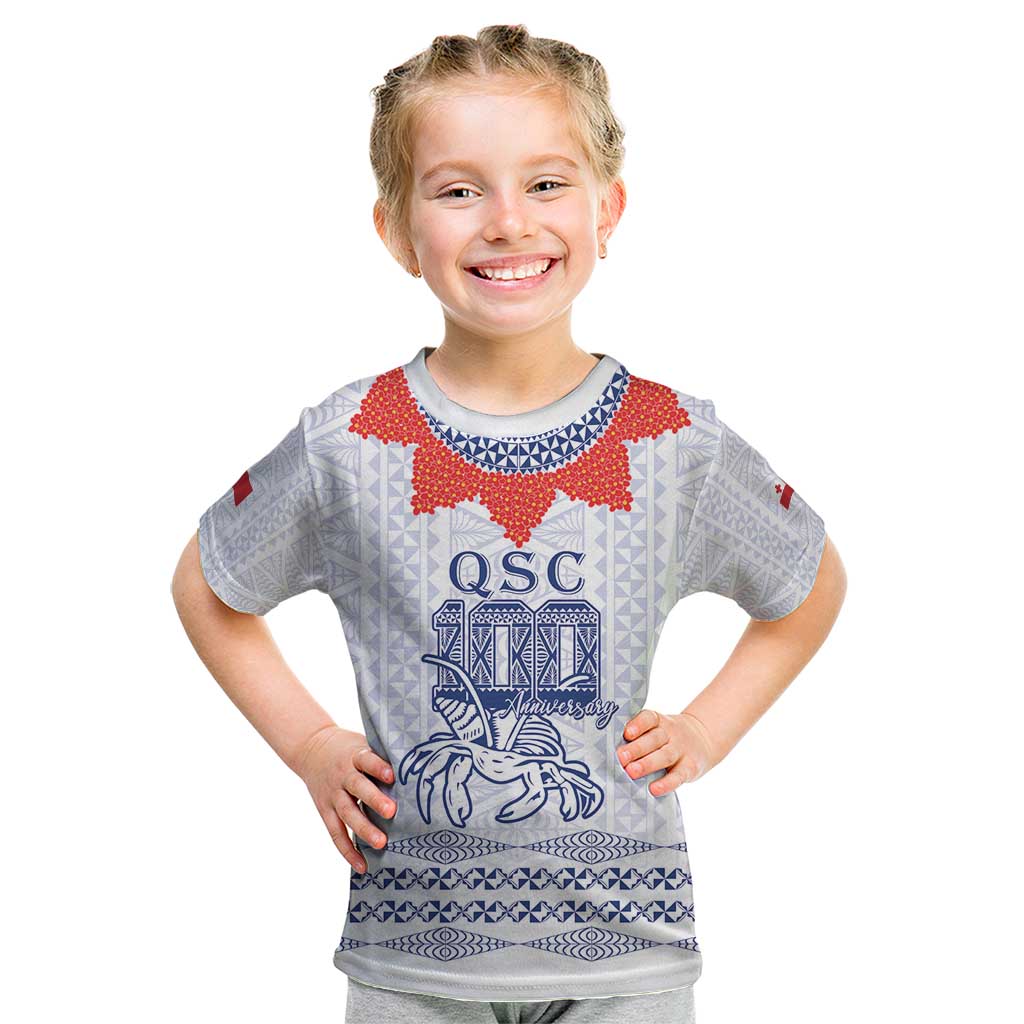 Queen Salote College 100 Years Anniversary Personalized Kid T Shirt Tonga QSC White - Polynesian Pride