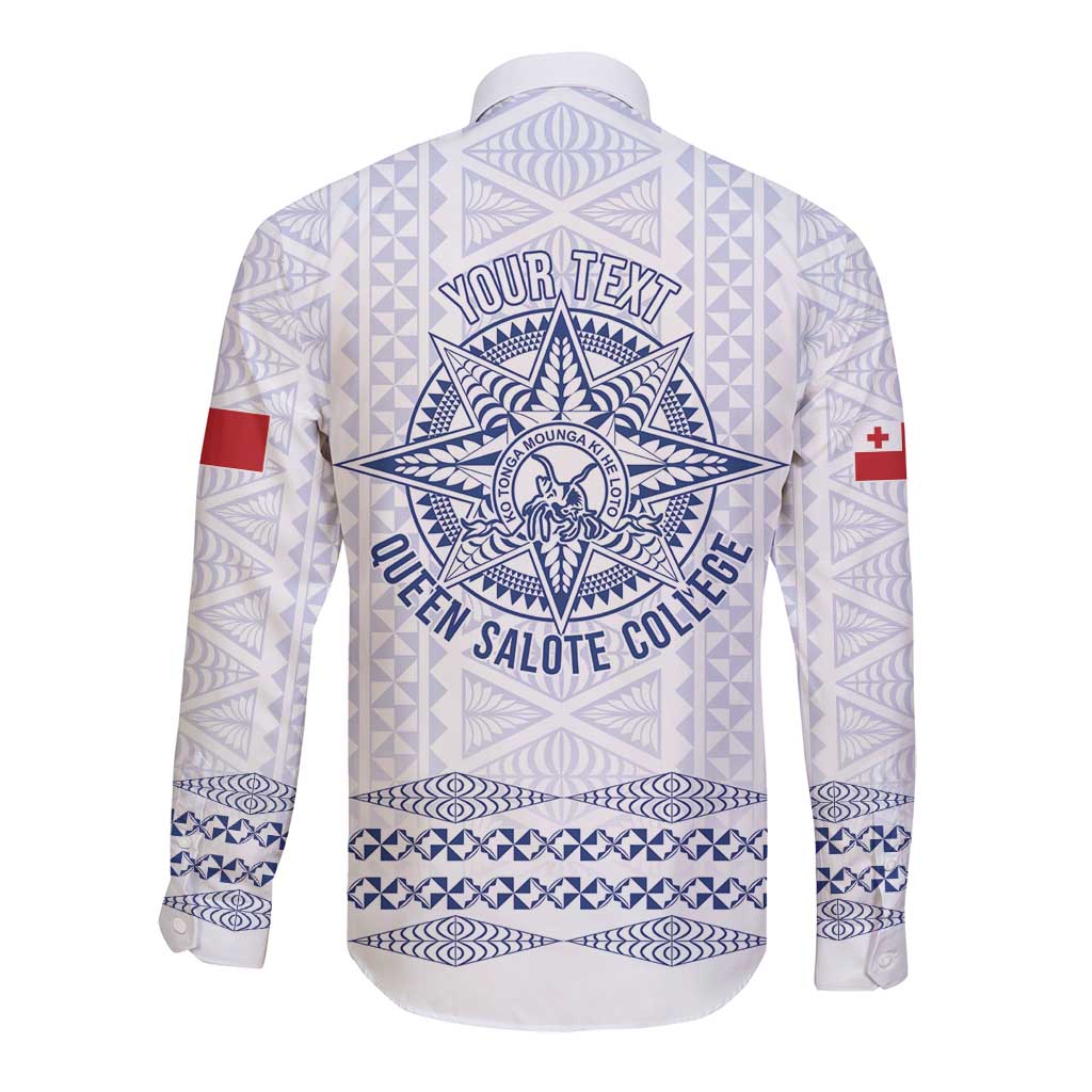 Queen Salote College 100 Years Anniversary Personalized Long Sleeve Button Shirt Tonga QSC White - Polynesian Pride