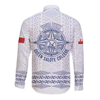 Queen Salote College 100 Years Anniversary Personalized Long Sleeve Button Shirt Tonga QSC White - Polynesian Pride