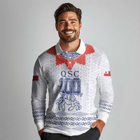 Queen Salote College 100 Years Anniversary Personalized Long Sleeve Polo Shirt Tonga QSC White - Polynesian Pride