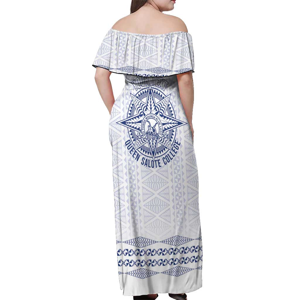 Queen Salote College 100 Years Anniversary Personalized Off Shoulder Maxi Dress Tonga QSC White - Polynesian Pride