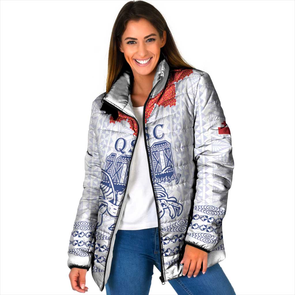Queen Salote College 100 Years Anniversary Personalized Padded Jacket Tonga QSC White - Polynesian Pride