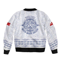 Queen Salote College 100 Years Anniversary Personalized Sleeve Zip Bomber Jacket Tonga QSC White - Polynesian Pride