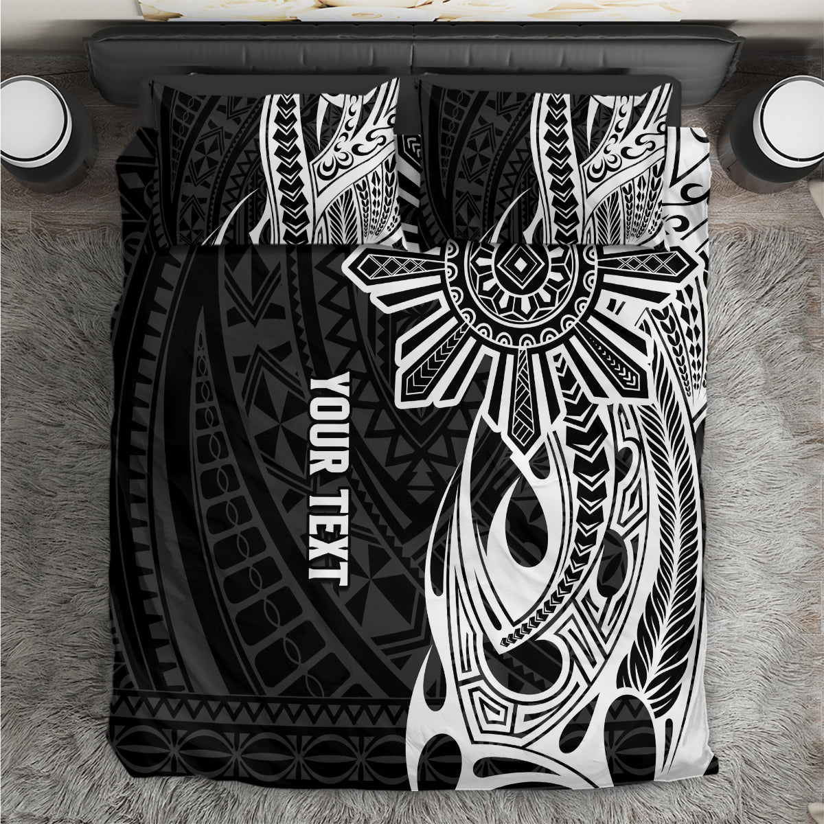 Personalised Philippines Bedding Set Tribal Sun LT7 Black - Polynesian Pride