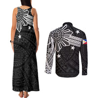 Personalised Philippines Couples Matching Tank Maxi Dress and Long Sleeve Button Shirt Tribal Sun LT7 - Polynesian Pride