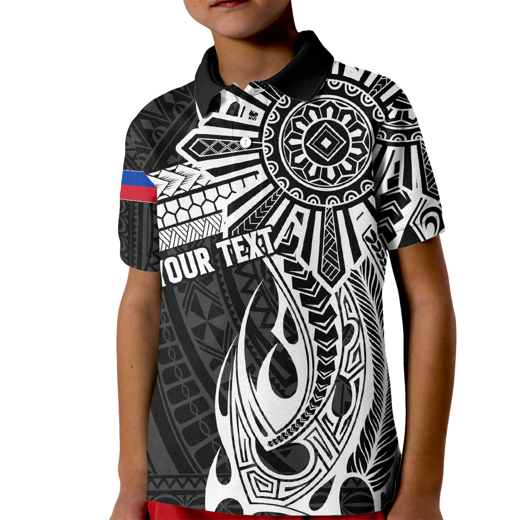 Personalised Philippines Kid Polo Shirt Tribal Sun LT7 Kid Black - Polynesian Pride