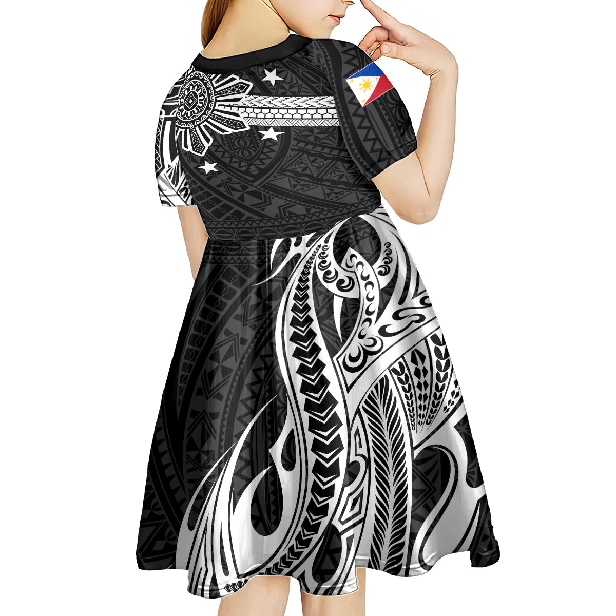 Personalised Philippines Kid Short Sleeve Dress Tribal Sun LT7 - Polynesian Pride