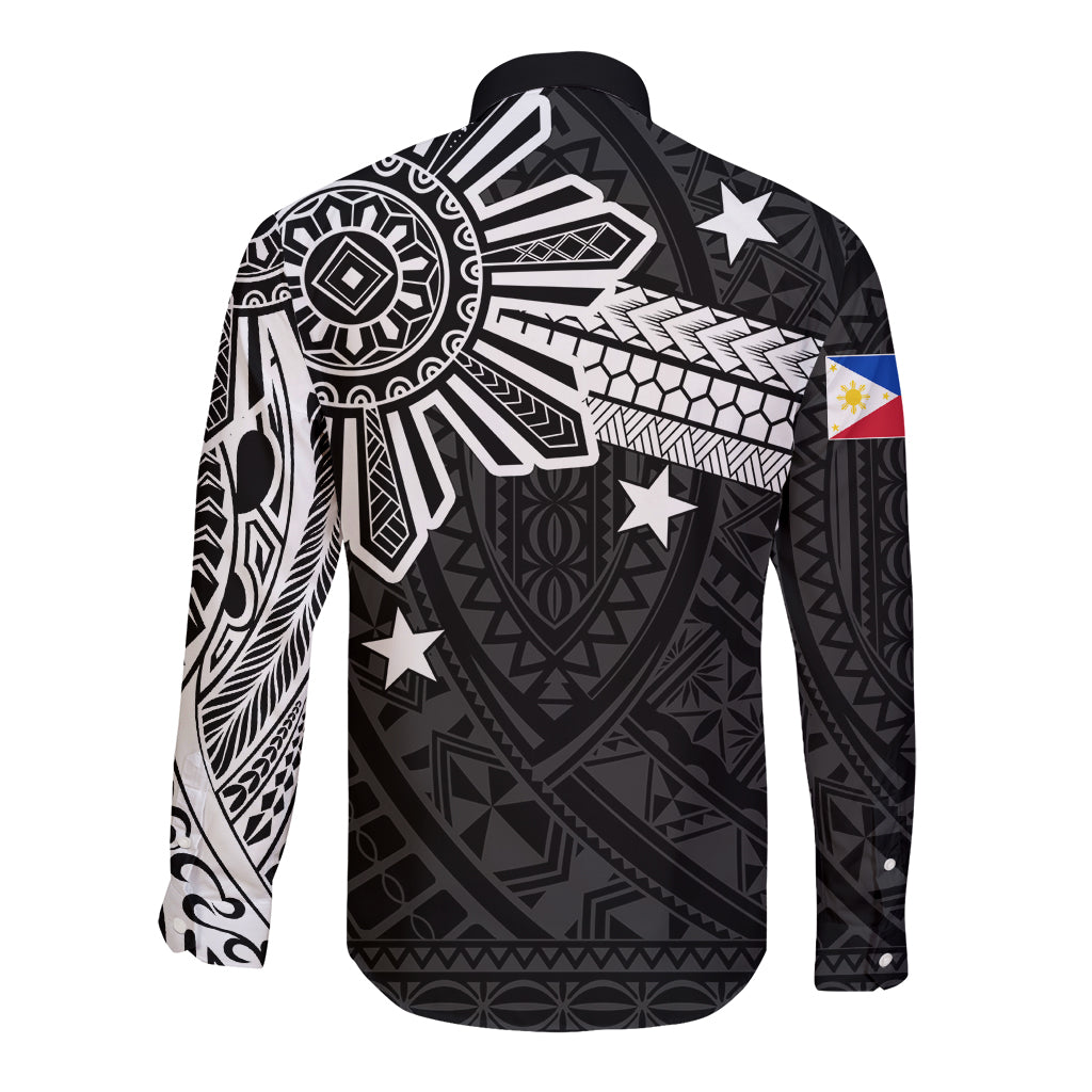 Personalised Philippines Long Sleeve Button Shirt Tribal Sun LT7 - Polynesian Pride