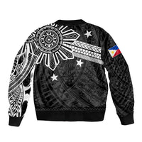 Personalised Philippines Sleeve Zip Bomber Jacket Tribal Sun LT7 - Polynesian Pride
