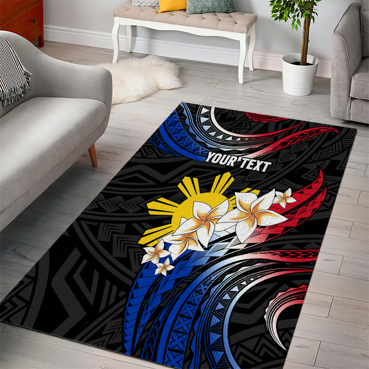 Personalised Philippines Tribal Area Rug Mix Plumeria - Flag Colors LT7 - Polynesian Pride