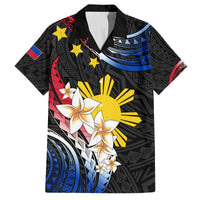 Personalised Philippines Tribal Family Matching Off Shoulder Short Dress and Hawaiian Shirt Mix Plumeria - Flag Colors LT7 Dad's Shirt - Short Sleeve Black - Polynesian Pride
