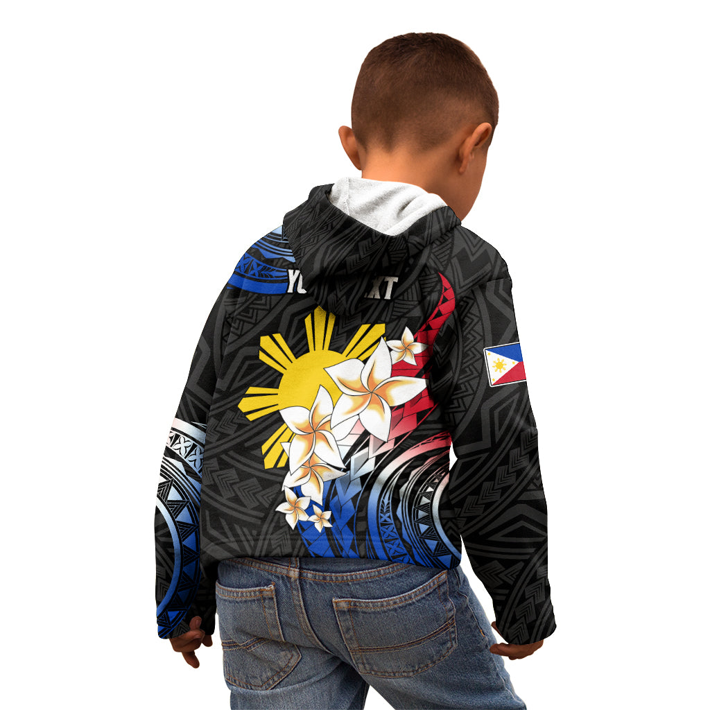 Personalised Philippines Tribal Kid Hoodie Mix Plumeria - Flag Colors LT7 - Polynesian Pride