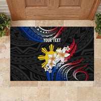 Personalised Philippines Tribal Rubber Doormat Mix Plumeria - Flag Colors LT7 - Polynesian Pride