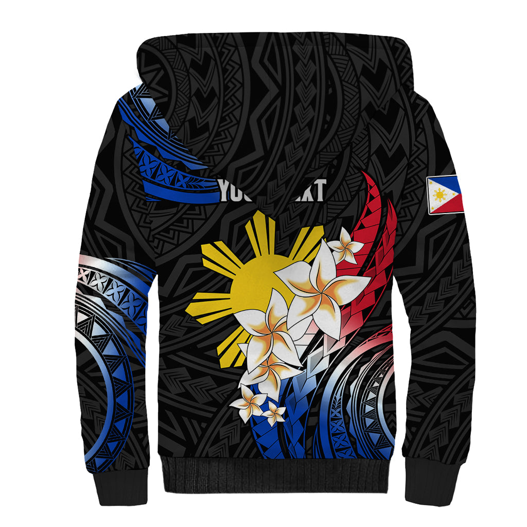 Personalised Philippines Tribal Sherpa Hoodie Mix Plumeria - Flag Colors LT7 - Polynesian Pride