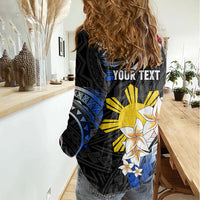 Personalised Philippines Tribal Women Casual Shirt Mix Plumeria - Flag Colors LT7 - Polynesian Pride