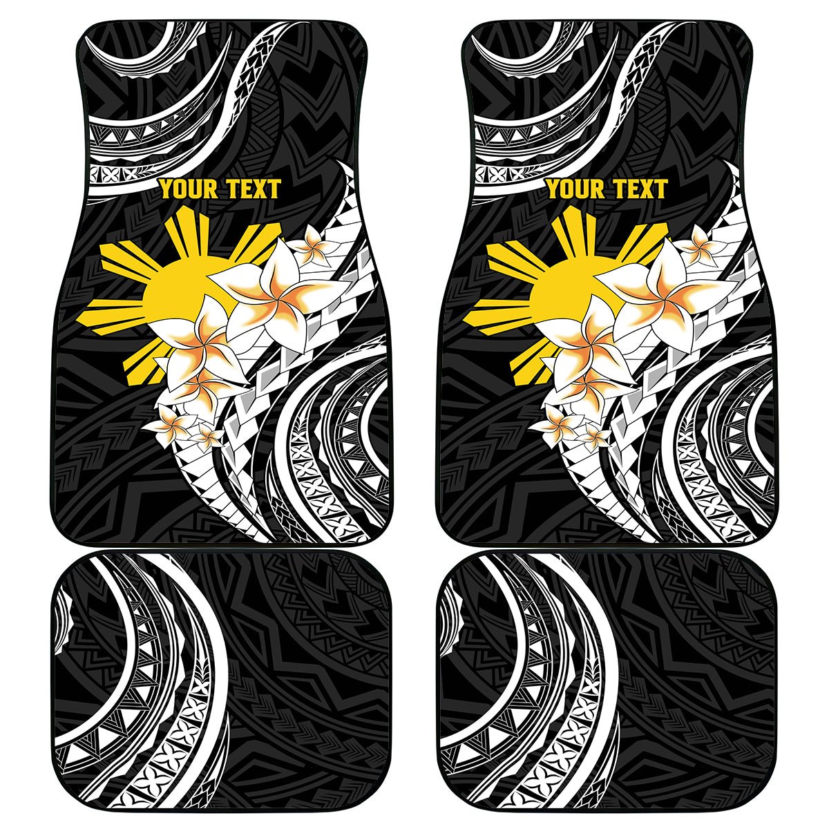 Personalised Philippines Tribal Car Mats Mix Plumeria LT7 Black - Polynesian Pride