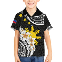 Personalised Philippines Tribal Family Matching Puletasi Dress and Hawaiian Shirt Mix Plumeria LT7 Son's Shirt Black - Polynesian Pride