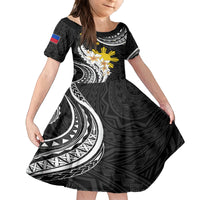 Personalised Philippines Tribal Kid Short Sleeve Dress Mix Plumeria LT7 KID Black - Polynesian Pride