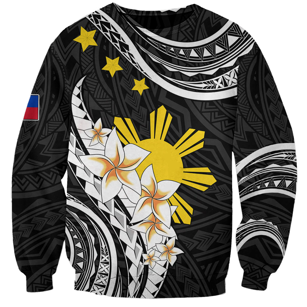 Personalised Philippines Tribal Sweatshirt Mix Plumeria LT7 Unisex Black - Polynesian Pride