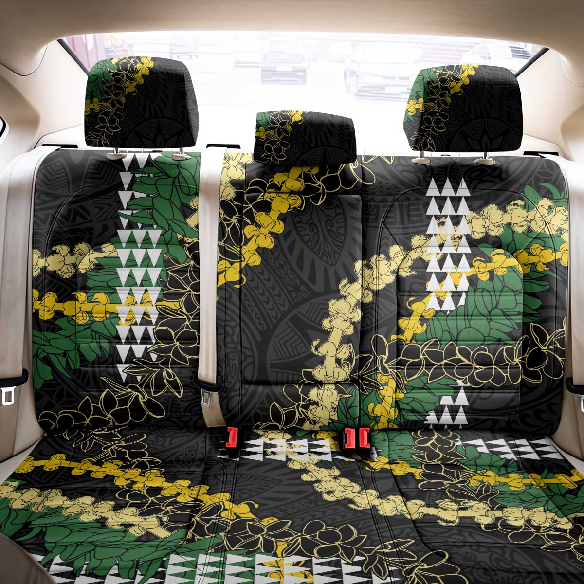 Hawaii Aloha Kakau Back Car Seat Cover Puakenikeni and Maile Lei Twist LT7 - Polynesian Pride
