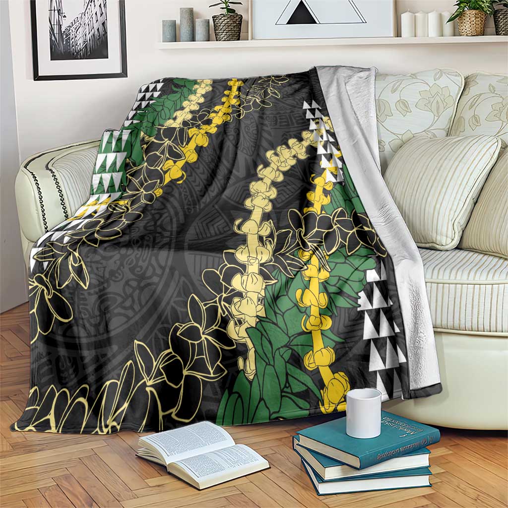 Hawaii Aloha Kakau Blanket Puakenikeni and Maile Lei Twist LT7 Black - Polynesian Pride