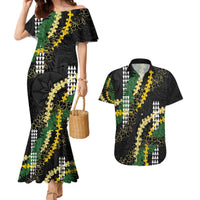 Hawaii Aloha Kakau Couples Matching Mermaid Dress and Hawaiian Shirt Puakenikeni and Maile Lei Twist LT7 Black - Polynesian Pride