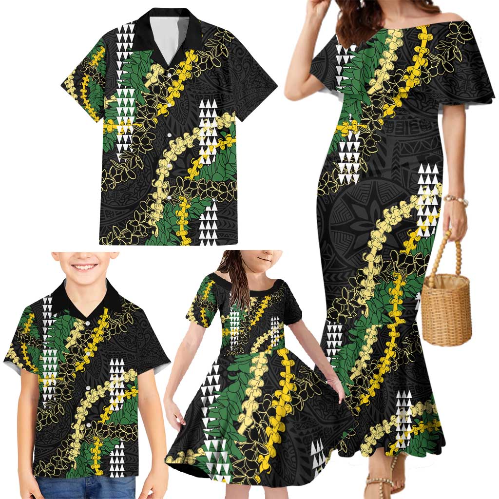 Hawaii Aloha Kakau Family Matching Mermaid Dress and Hawaiian Shirt Puakenikeni and Maile Lei Twist LT7 - Polynesian Pride