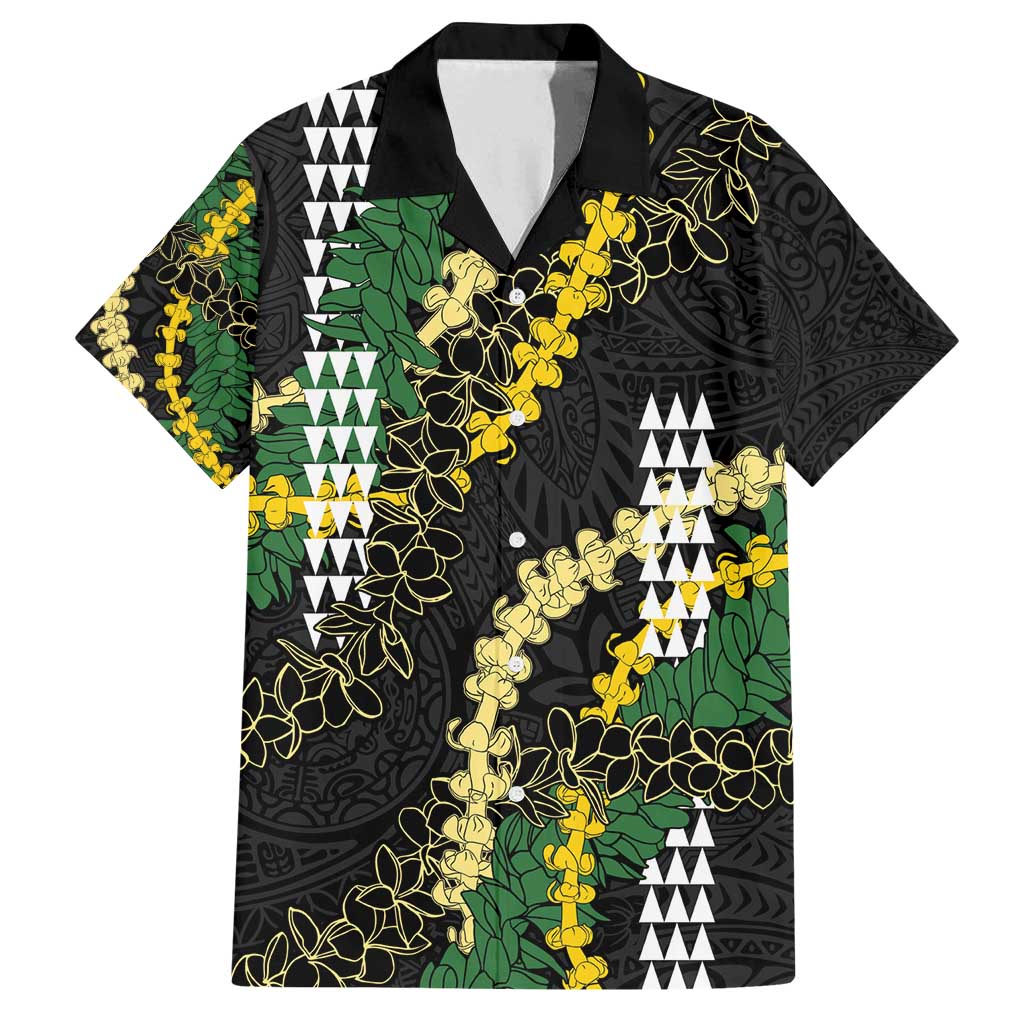 Hawaii Aloha Kakau Family Matching Off Shoulder Short Dress and Hawaiian Shirt Puakenikeni and Maile Lei Twist LT7 Dad's Shirt - Short Sleeve Black - Polynesian Pride