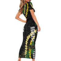 Hawaii Aloha Kakau Family Matching Short Sleeve Bodycon Dress and Hawaiian Shirt Puakenikeni and Maile Lei Twist LT7 - Polynesian Pride
