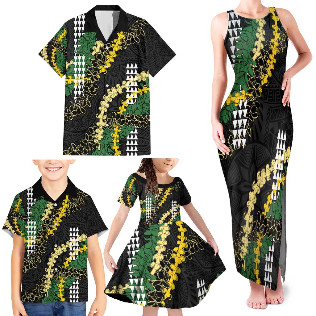 Hawaii Aloha Kakau Family Matching Tank Maxi Dress and Hawaiian Shirt Puakenikeni and Maile Lei Twist