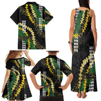 Hawaii Aloha Kakau Family Matching Tank Maxi Dress and Hawaiian Shirt Puakenikeni and Maile Lei Twist LT7 - Polynesian Pride