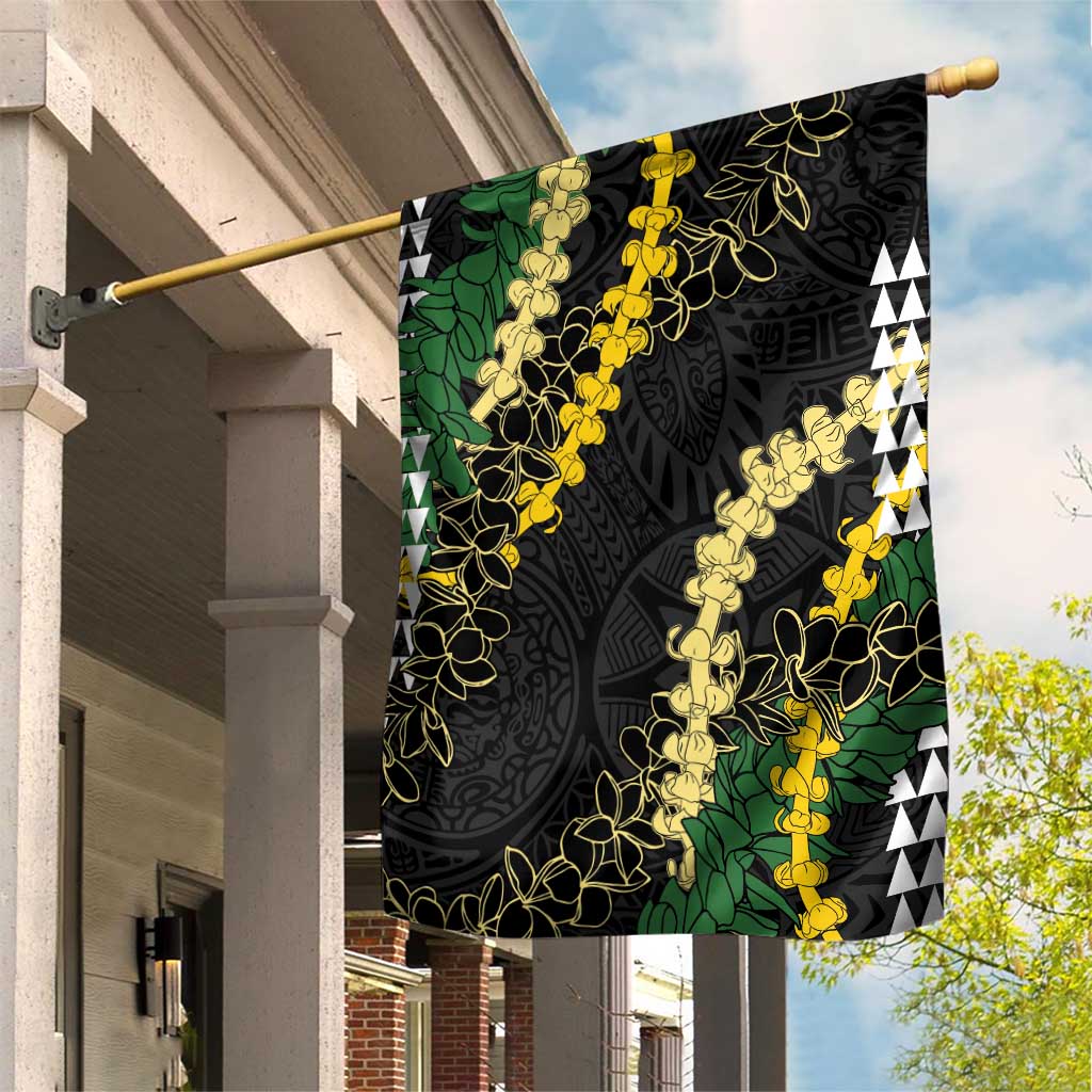 Hawaii Aloha Kakau Garden Flag Puakenikeni and Maile Lei Twist LT7 House Flag Black - Polynesian Pride