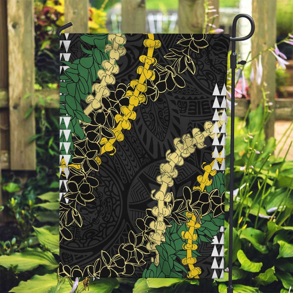 Hawaii Aloha Kakau Garden Flag Puakenikeni and Maile Lei Twist LT7 Garden Flag Black - Polynesian Pride