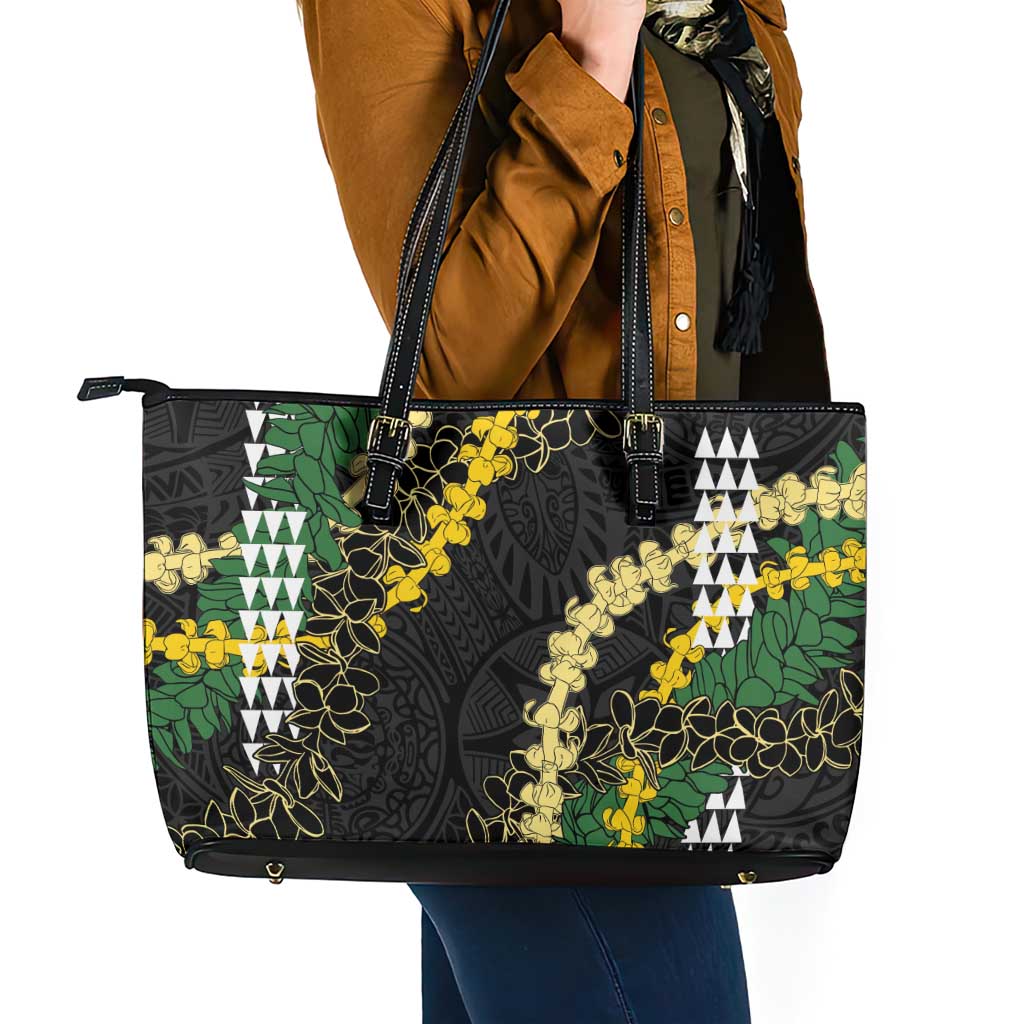 Hawaii Aloha Kakau Leather Tote Bag Puakenikeni and Maile Lei Twist LT7 - Polynesian Pride