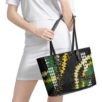 Hawaii Aloha Kakau Leather Tote Bag Puakenikeni and Maile Lei Twist LT7 - Polynesian Pride
