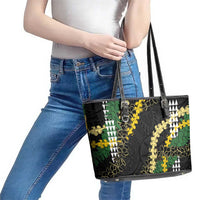 Hawaii Aloha Kakau Leather Tote Bag Puakenikeni and Maile Lei Twist LT7 - Polynesian Pride