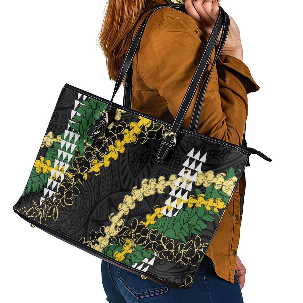 Hawaii Aloha Kakau Leather Tote Bag Puakenikeni and Maile Lei Twist LT7 - Polynesian Pride
