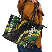 Hawaii Aloha Kakau Leather Tote Bag Puakenikeni and Maile Lei Twist LT7 - Polynesian Pride