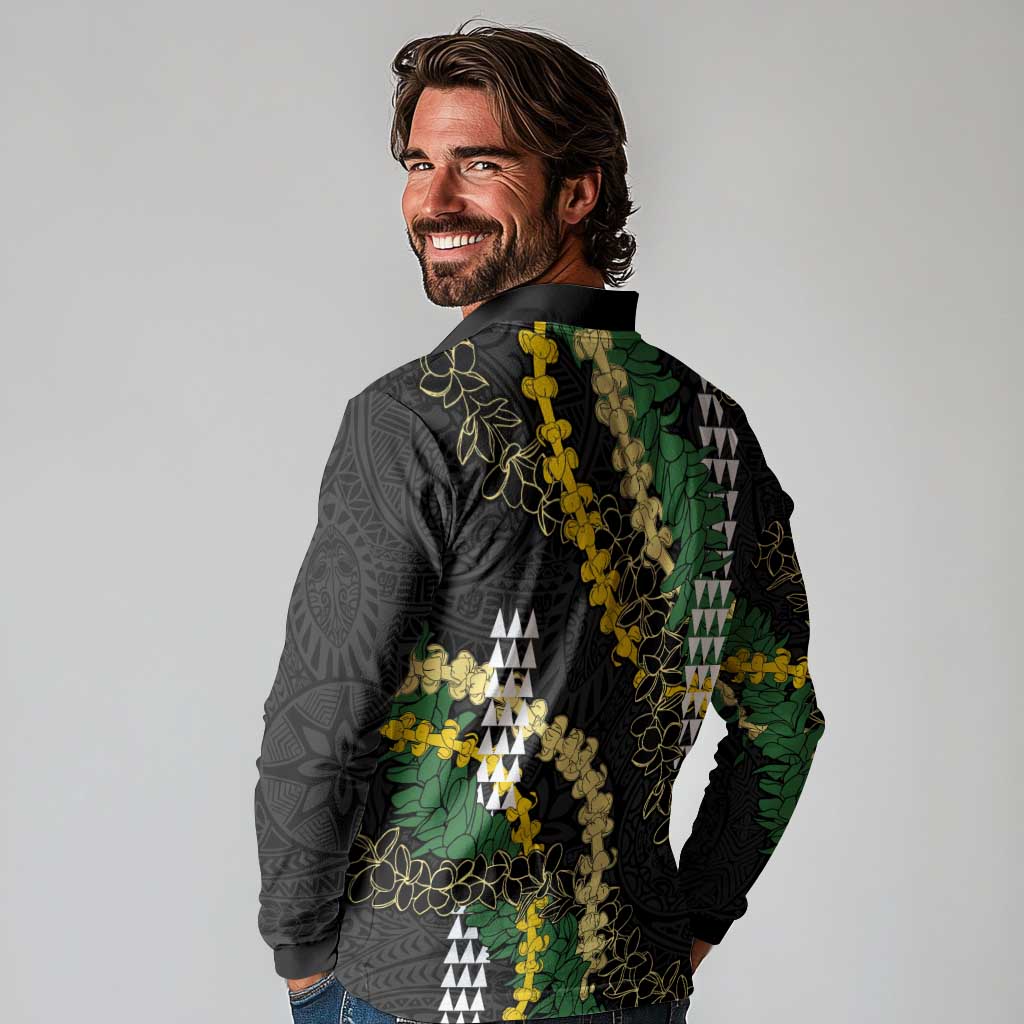 Hawaii Aloha Kakau Long Sleeve Polo Shirt Puakenikeni and Maile Lei Twist