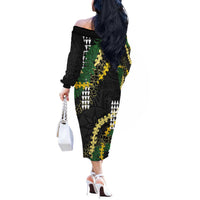 Hawaii Aloha Kakau Off The Shoulder Long Sleeve Dress Puakenikeni and Maile Lei Twist LT7 - Polynesian Pride